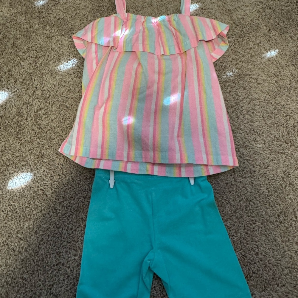 Striped Pastel Top and Teal Shorts Set